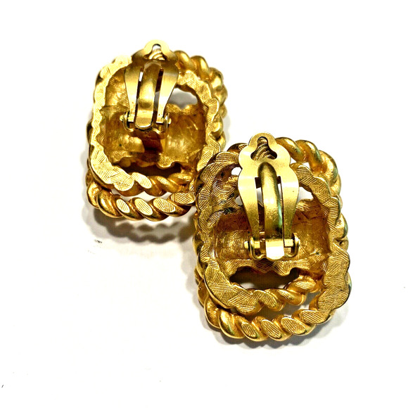 Vintage Clip On Earrings Classic Gold Rope Textured Dimensional Y2K Boss Lady - Picture 3 of 9